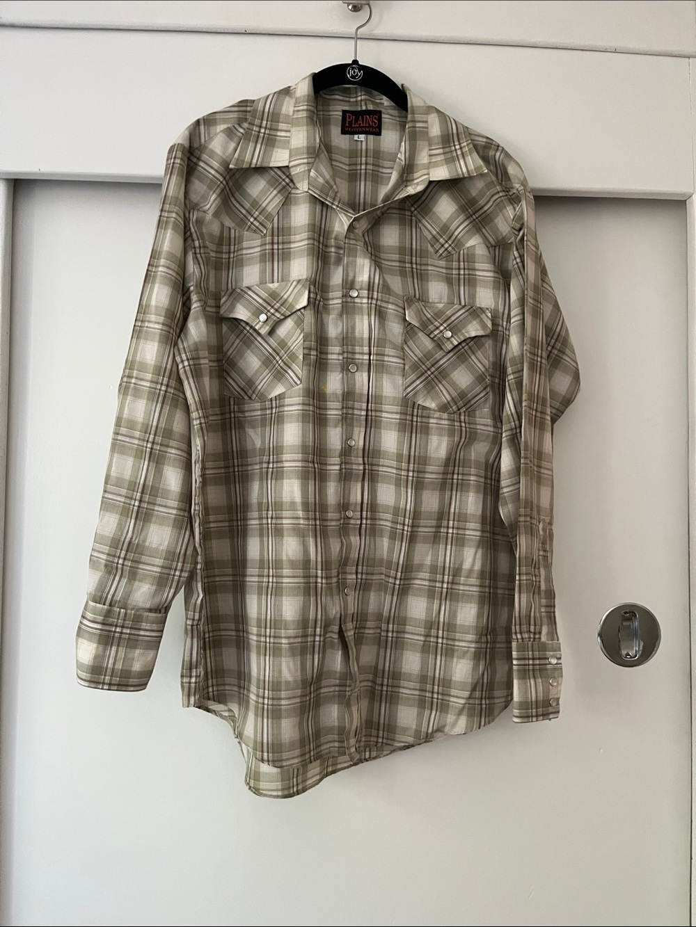 PLAINS Olive & Cream Plaid Western Shirt Pearl snaps